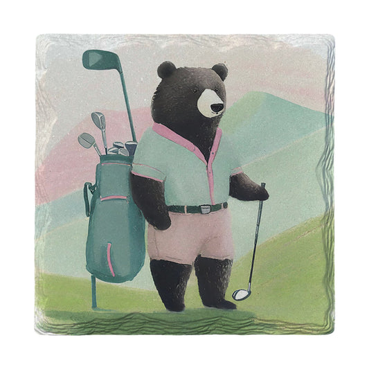 Golfing Bear | Ceramic Drink Coaster