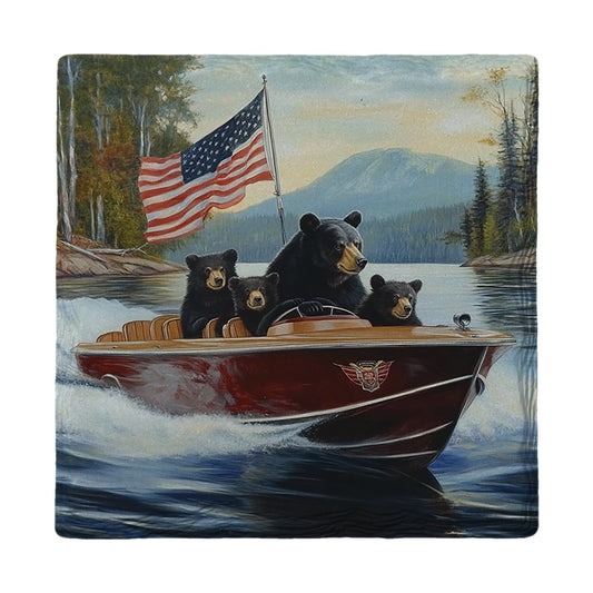 Lake Cruise Bear Family | Ceramic Drink Coaster