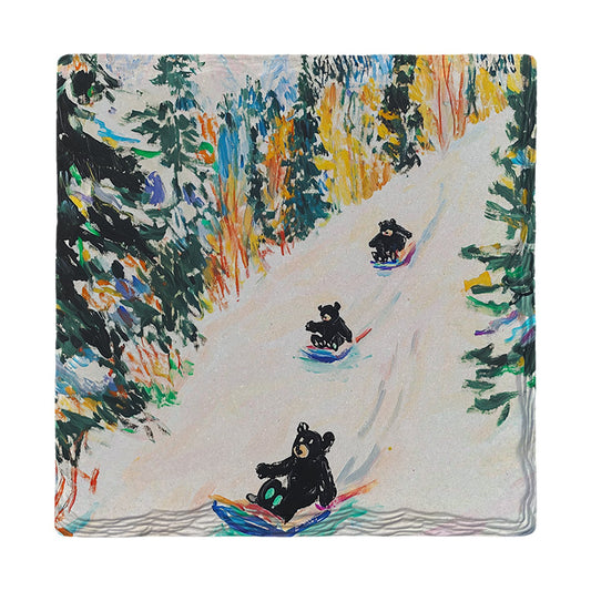 Sledding Bears | Ceramic Drink Coaster