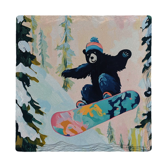 Snowboarding Bear | Ceramic Drink Coaster