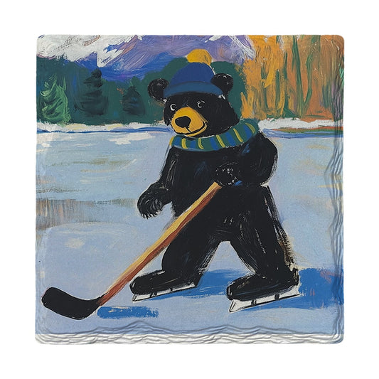 Hockey Bear on Ice | Ceramic Drink Coaster