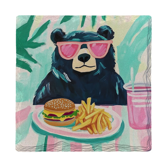 Beachy Bear Burger Break | Ceramic Drink Coaster