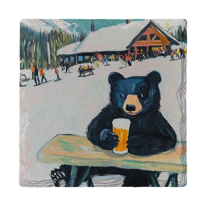 Cute Après-Ski Bear | Ceramic Drink Coaster