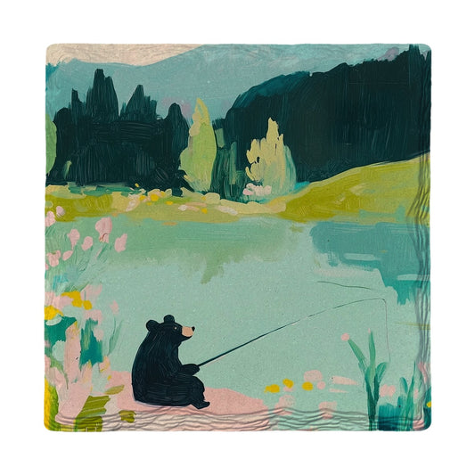 Bear Gone Fishing | Ceramic Drink Coaster