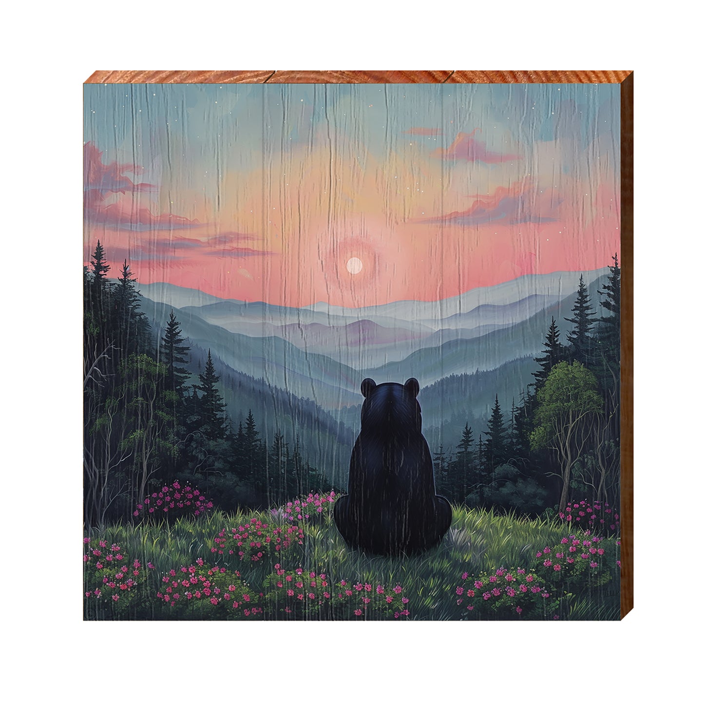 Black Bear Blue Ridge Sunrise | Wall Art Print on Real Wood