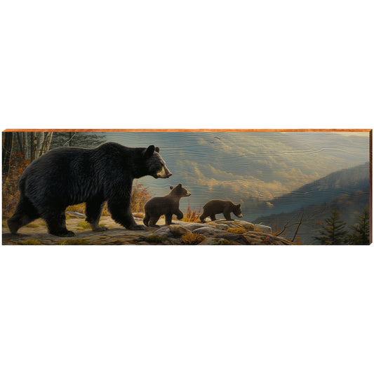 Black Bear Family | Wall Art Print on Real Wood