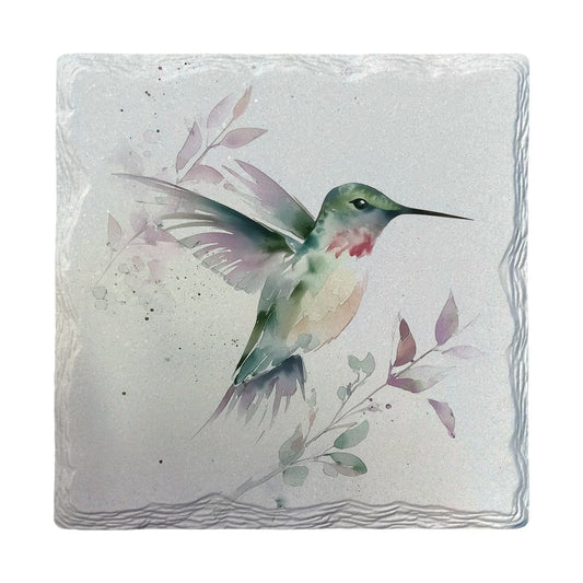 Soft Watercolor Hummingbird | Ceramic Drink Coaster