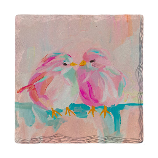 Sweet Pink Lovebirds | Ceramic Drink Coaster