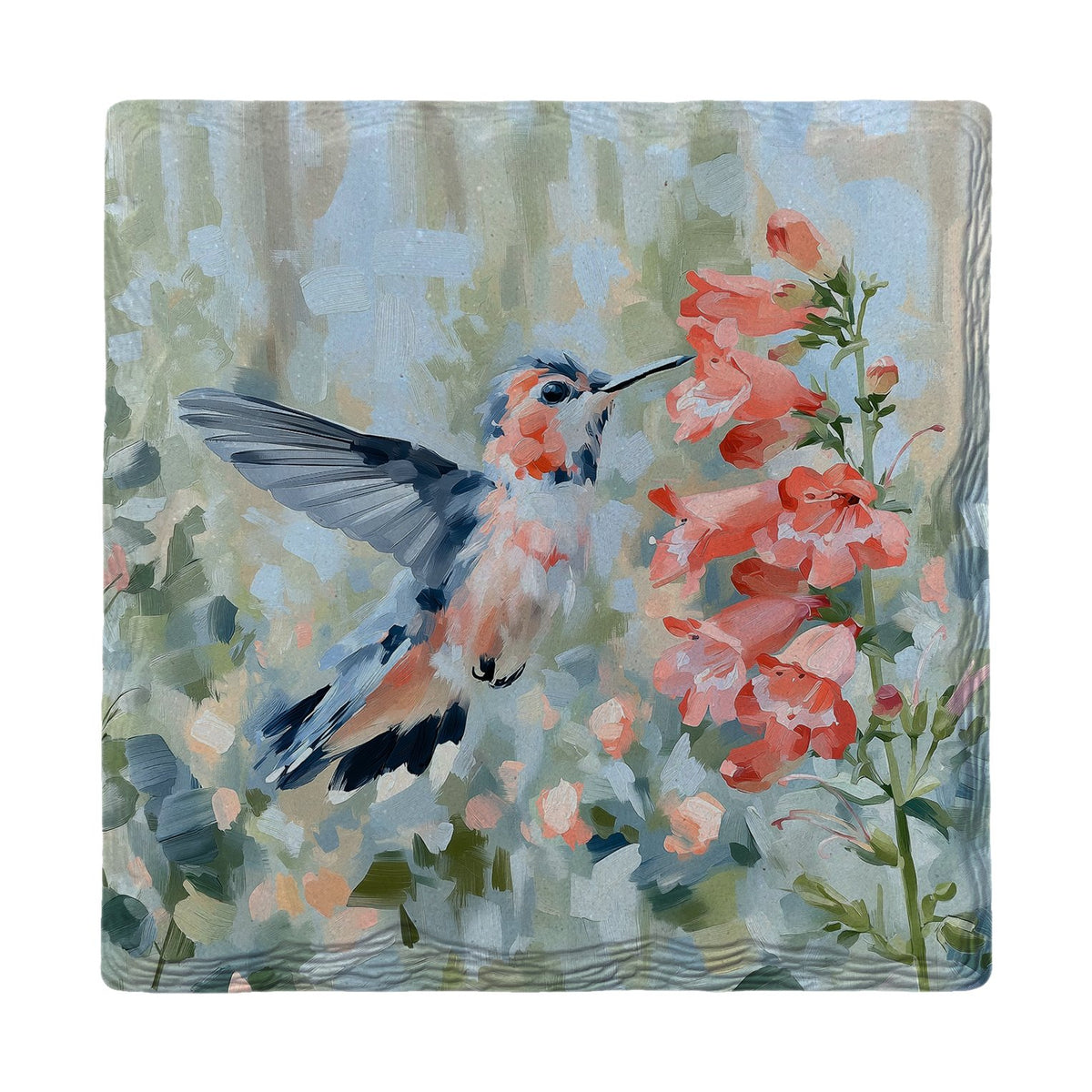 Hummingbird and Coral Blooms | Ceramic Drink Coaster