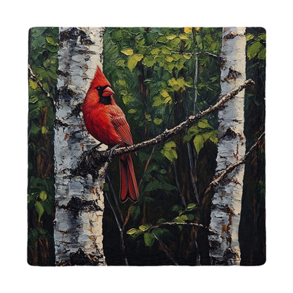 Summer Cardinal In Birch Tree  | Ceramic Drink Coaster