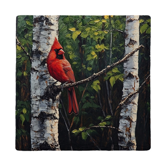 Summer Cardinal In Birch Tree  | Ceramic Drink Coaster