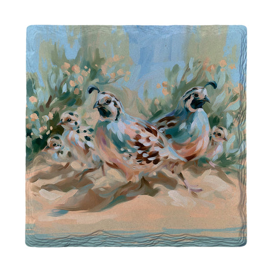 Quail Family Stroll | Ceramic Drink Coaster