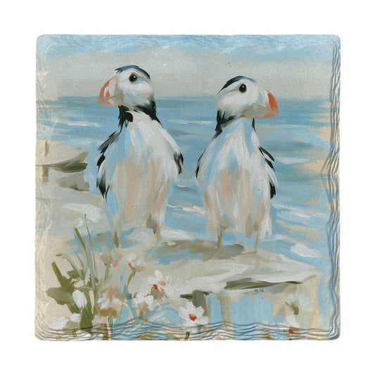 Seaside Puffin Pair | Ceramic Drink Coaster