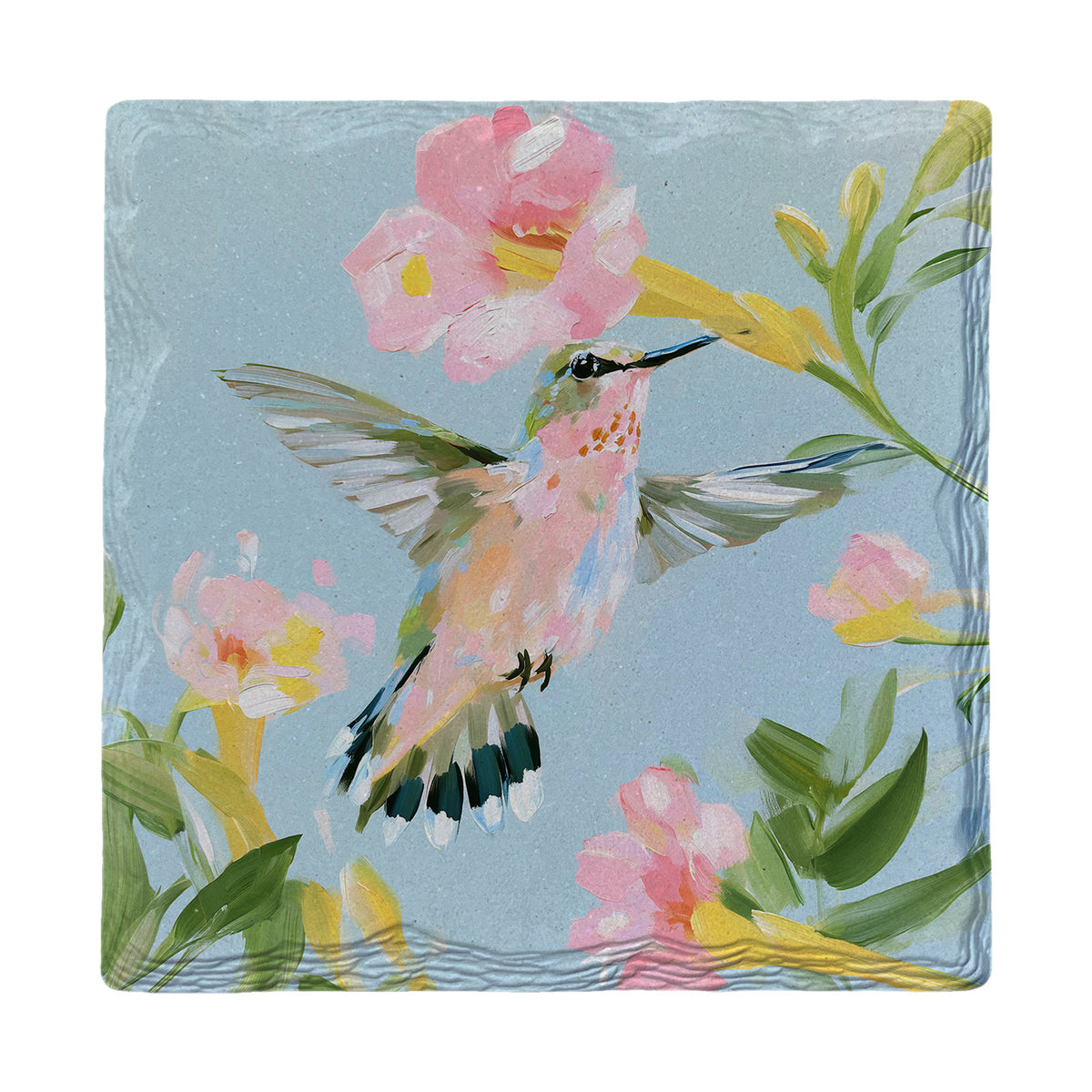 Hummingbird And Blooms absorbent ceramic drink coaster