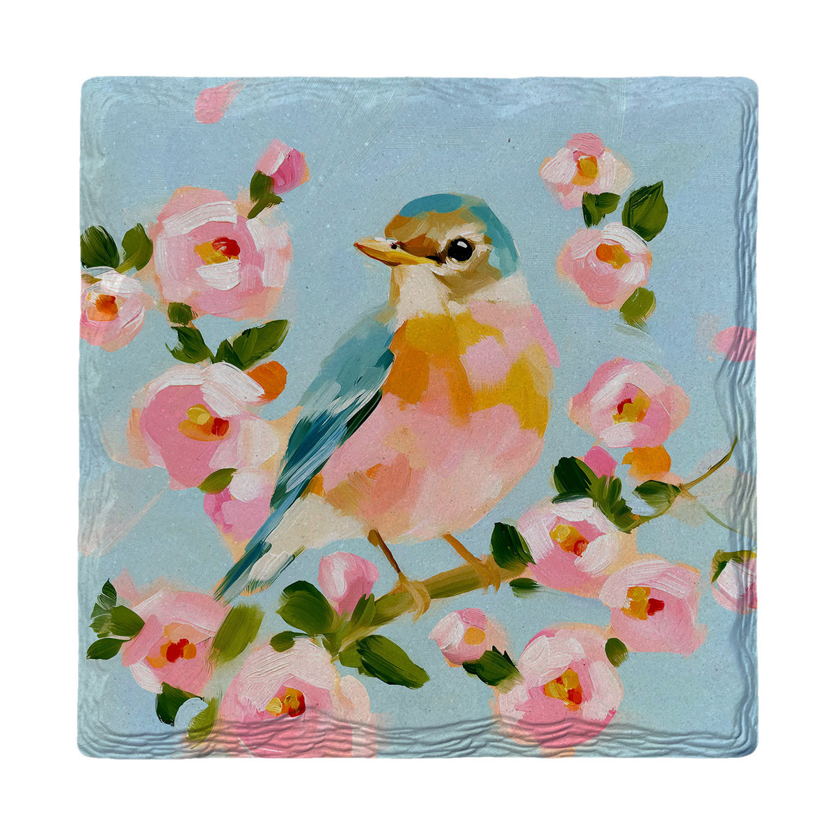 Blossom Branch Songbird absorbent ceramic drink coaster