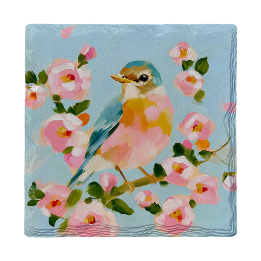 Blossom Branch Songbird absorbent ceramic drink coaster