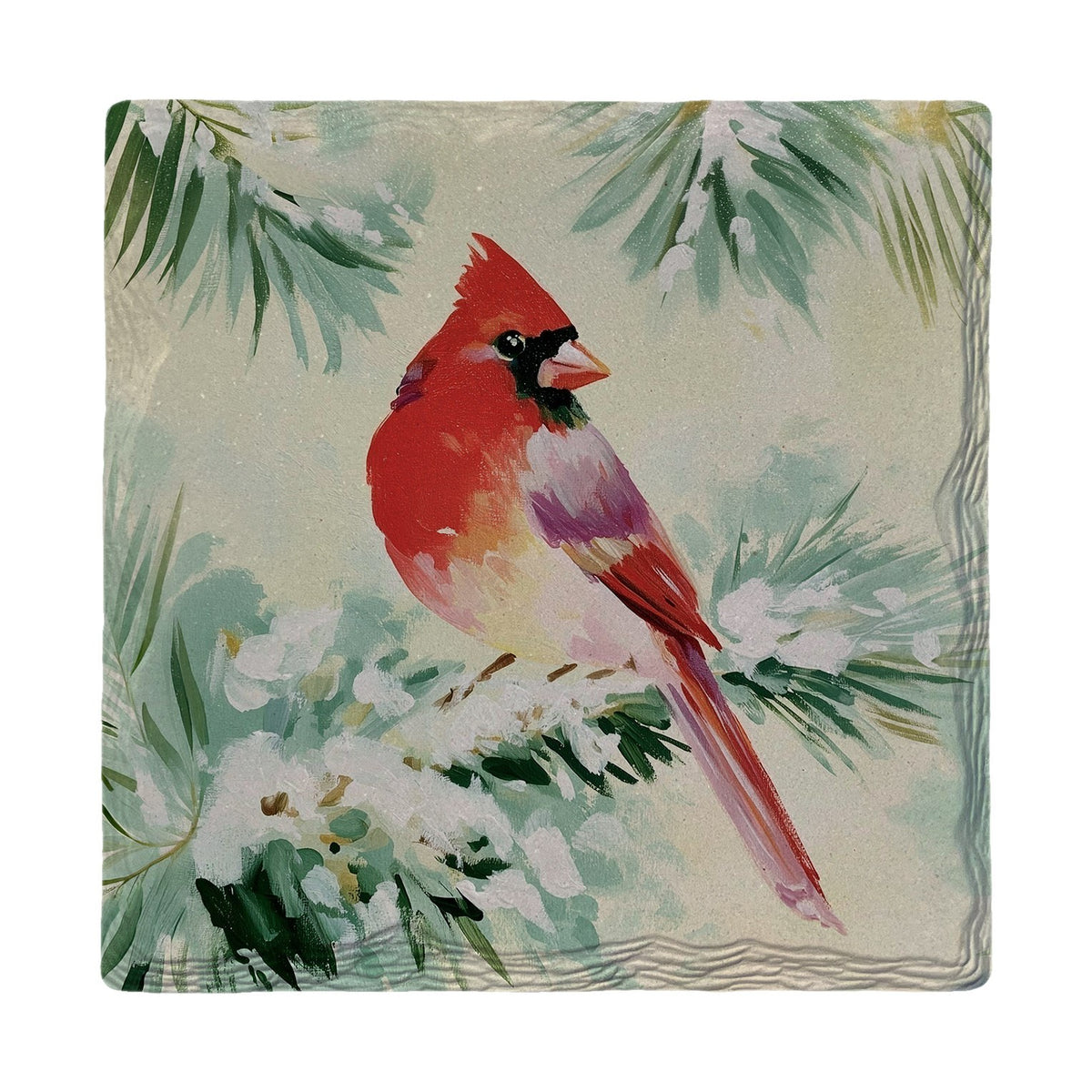 Snowy Pine Cardinal | Absorbent Ceramic Drink Coaster