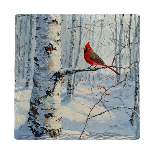 Winter Birch Cardinal | Ceramic Drink Coaster