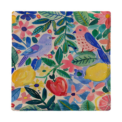 Colorful Birds and Florals | Ceramic Drink Coaster