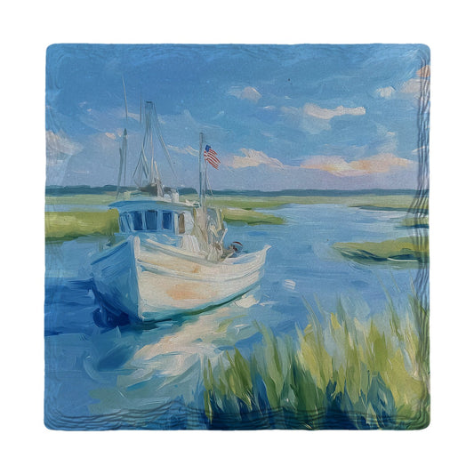 Marshside Fishing Boat | Ceramic Drink Coaster