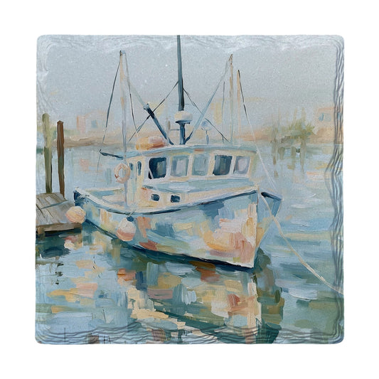 Misty Harbor Fishing Boat | Ceramic Drink Coaster