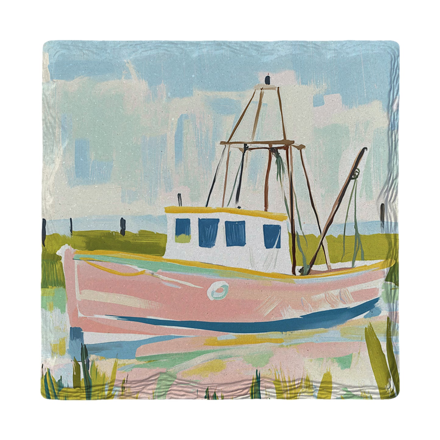 Pastel Shrimp Boat | Ceramic Drink Coaster