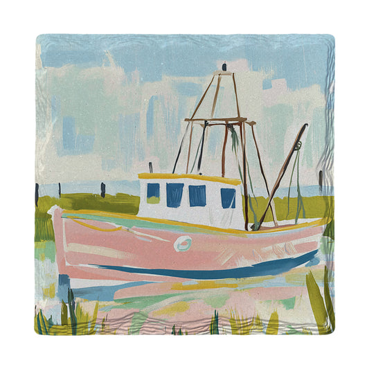 Pastel Shrimp Boat | Ceramic Drink Coaster