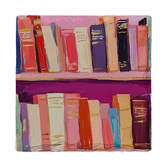 Pink Bookshelf Charm | Ceramic Drink Coaster