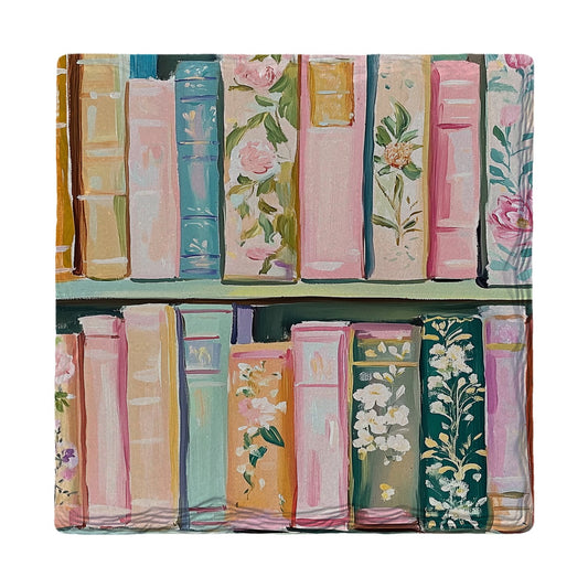 Floral Vintage Bookshelf | Ceramic Drink Coaster