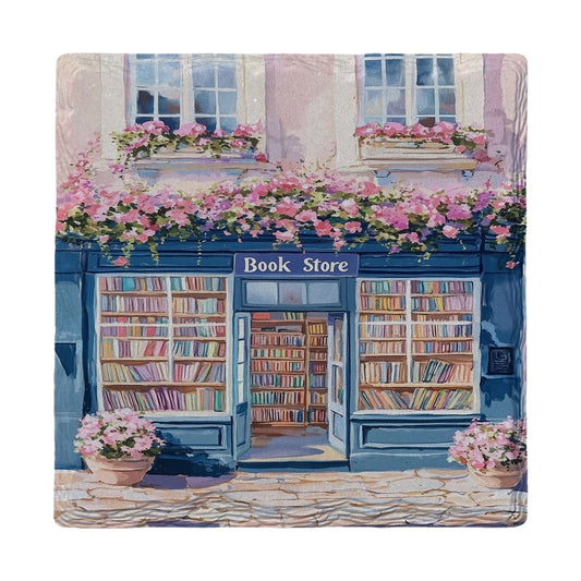 Charming Blue Bookstore | Ceramic Drink Coaster