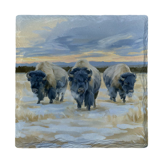 Bison Trio at Dusk | Ceramic Drink Coaster