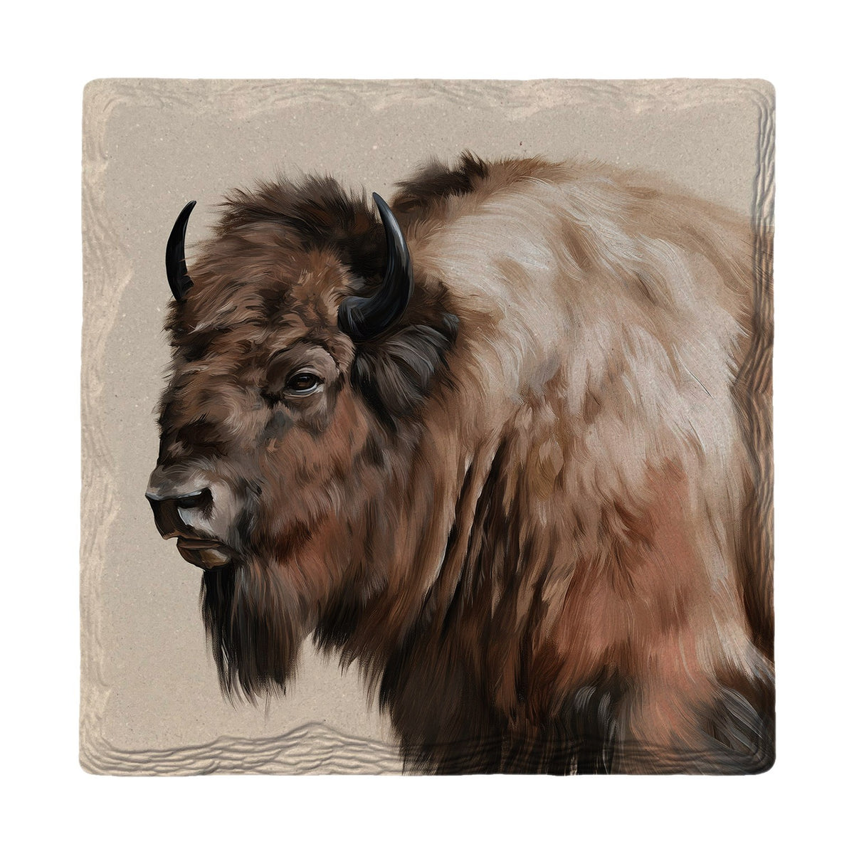 Painted Bison Portrait | Absorbent Ceramic Drink Coaster
