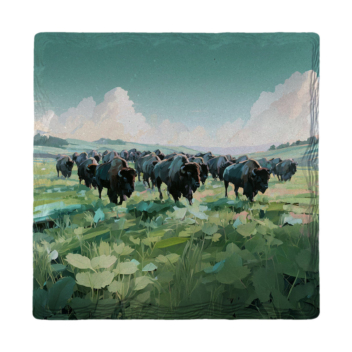 Bison Herd on the Prairie | Absorbent Ceramic Drink Coaster