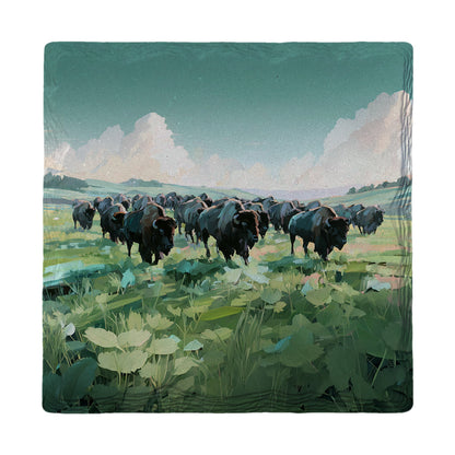 Bison Herd on the Prairie | Absorbent Ceramic Drink Coaster