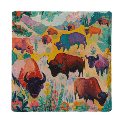 Colorful Bison Grazing | Ceramic Drink Coaster
