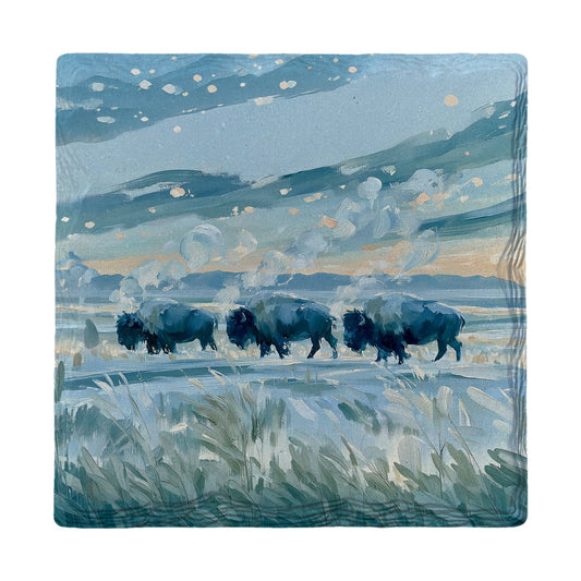 Winter Bison Crossing | Ceramic Drink Coaster