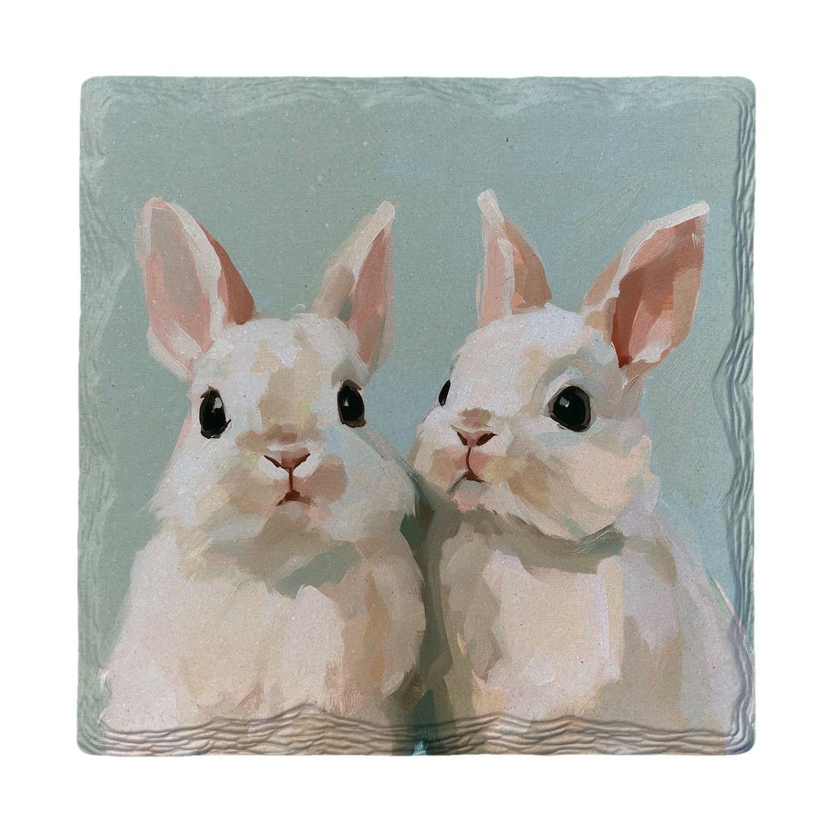 White Bunny Pair | Absorbent Ceramic Drink Coaster