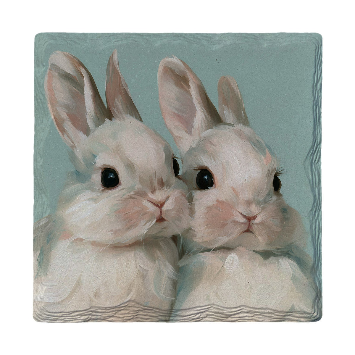 Snuggling Bunny Duo | Absorbent Ceramic Drink Coaster