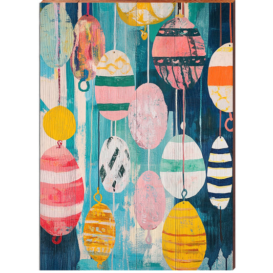 Colorful Buoys | Wall Art Print on Real Wood