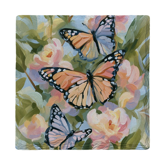 Monarchs Among Peonies | Ceramic Drink Coaster
