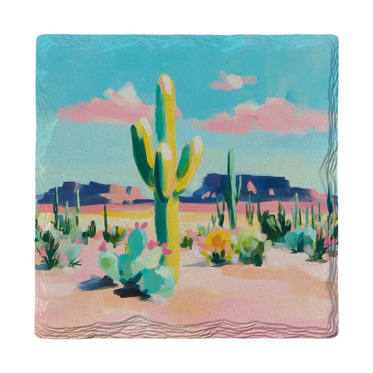 Pastel Desert Saguaro | Ceramic Drink Coaster