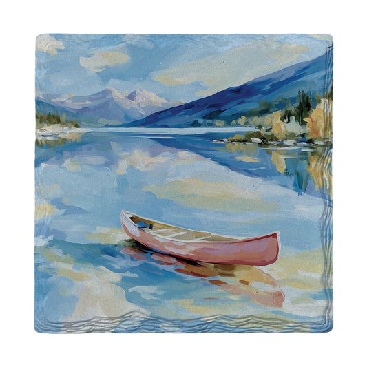 Red Canoe Reflections | Ceramic Drink Coaster