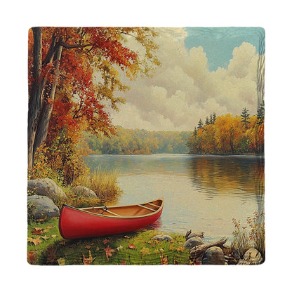 Red Canoe in Autumn | Ceramic Drink Coaster