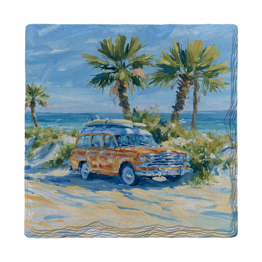 Woody Wagon Beach Day | Ceramic Drink Coaster
