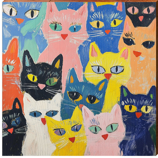 Colorful Cats | Wall Art Print on Real Wood