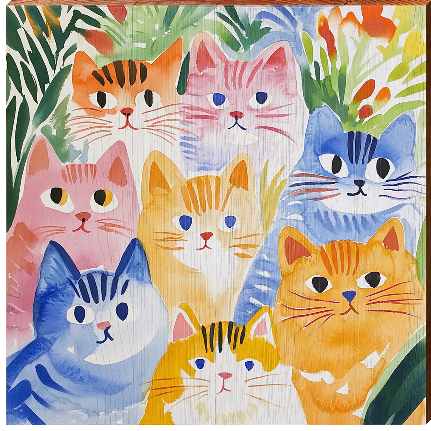 Watercolor Cats | Wall Art Print on Real Wood