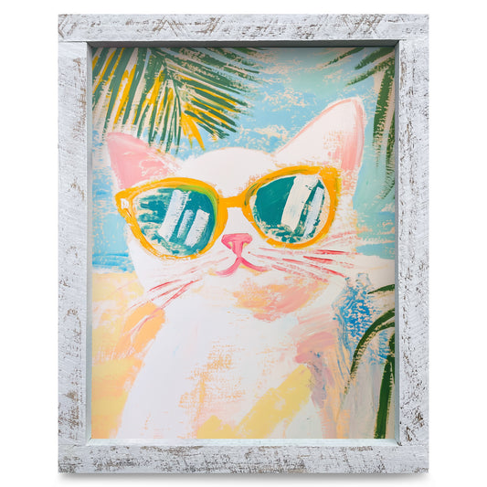 Beach Cat | Real Wood Framed Wall Art Print