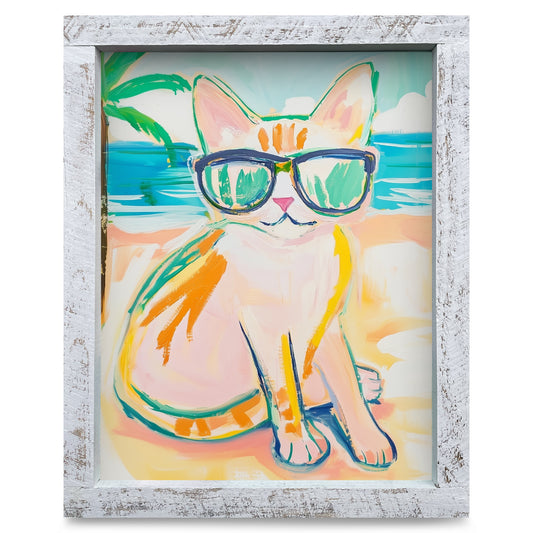 Tropical Cat | Real Wood Framed Wall Art Print