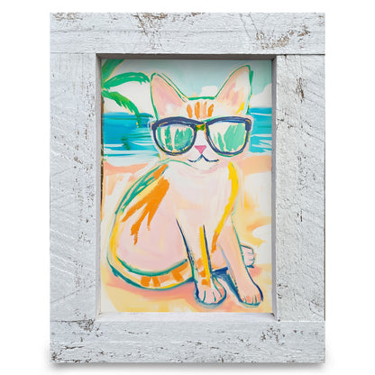 Tropical Cat | Real Wood Framed Wall Art Print