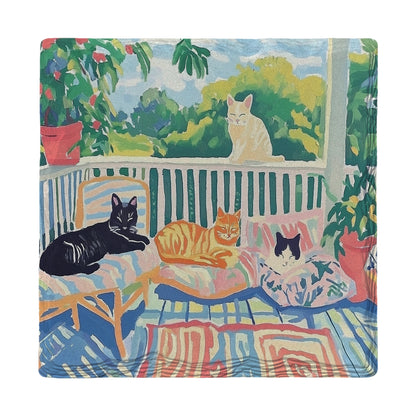 Cute Porch Cats | Ceramic Drink Coaster
